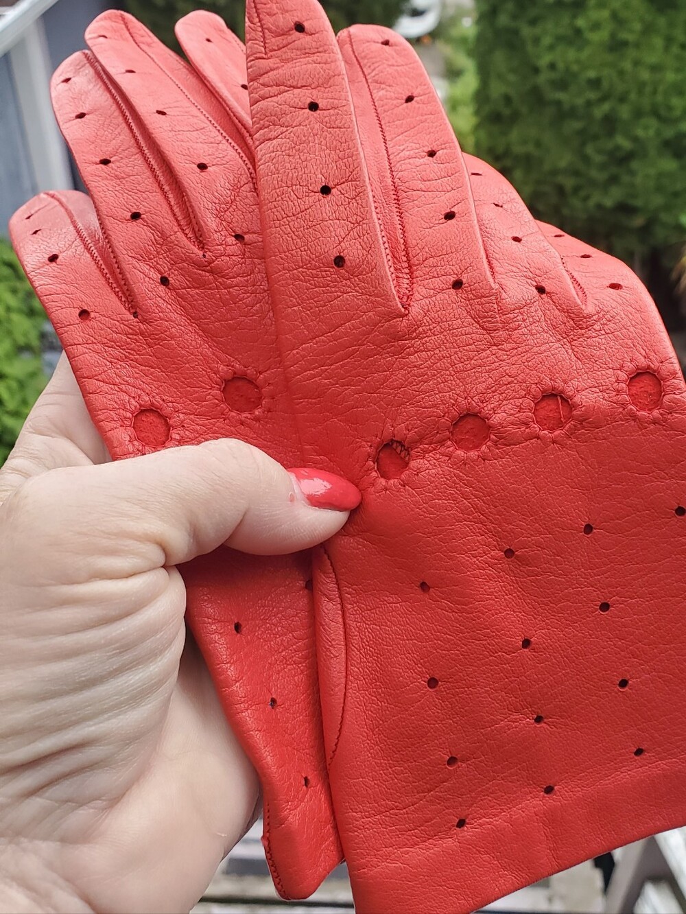 🔥 Vintage Tomato Red Leather Driving Gloves - Sz 6.75 (Tagged 7.25)